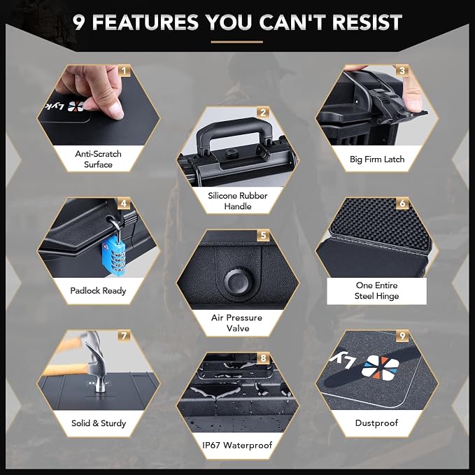 Lykus HC-5210 Large Waterproof Hard Case with Foam, Interior Size 20x11.4x6.7 inch, Suitable for gun,electronic equipment and more