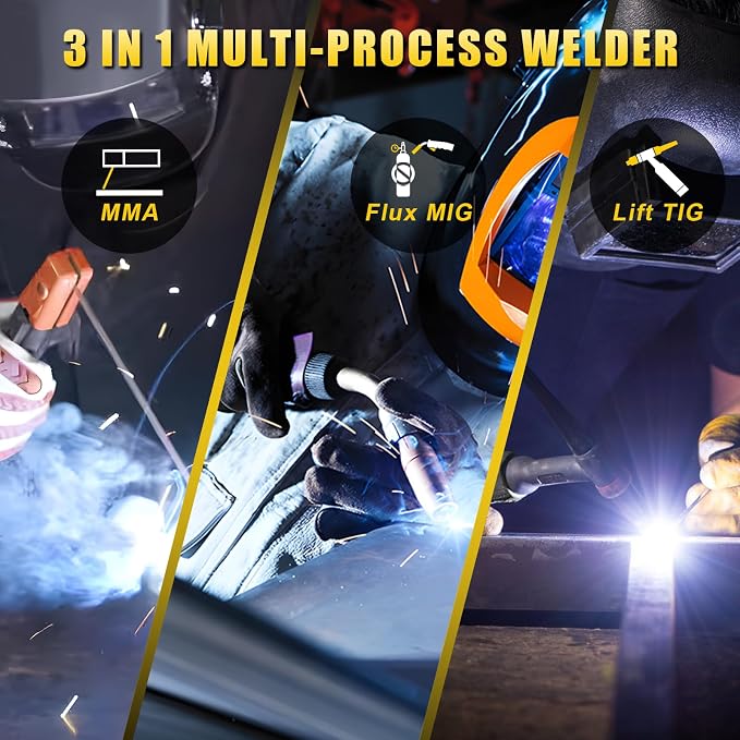 HIZONE 135A MIG Welder, 110V Flux Core MIG Welder/Lift TIG/Stick 3 in 1 Welding Machine, IGBT Inverter Welder with Welding Wire