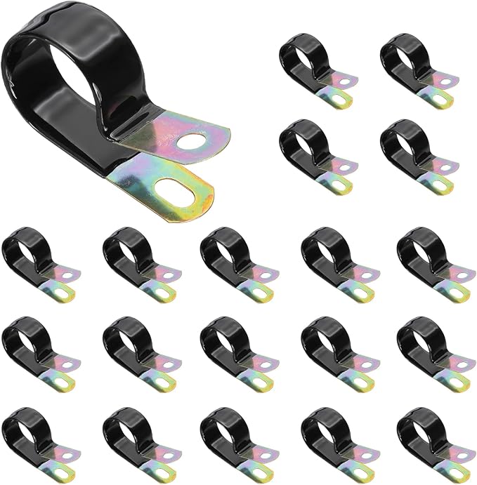 PATIKIL 1 Inch Vinyl Coated Cable Clamps, 50 Pack Galvanized Steel Metal Cable Clips Rubber Cushion Insulated Pipe Clamps for Tube Lines Cord Wire Management, Black