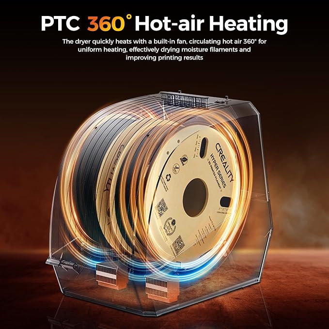 Creality Filament Dryer, Dual-Spool Space Pi Filament Storage Box -Double 360° Heating with 110W PTC Heater LCD Touch Screen One-Key Set Filament,Dehydrator 1.75/2.85/3mm with 2KG PETG Black