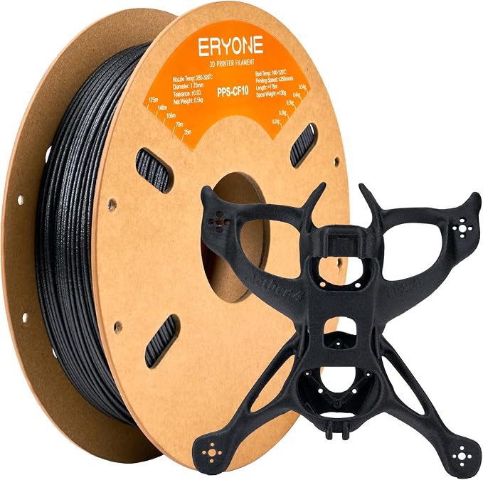 ERYONE Fiberon PPS-CF10 Filament 1.75mm 0.5kg, Extreme Heat Resistance - Fiberon Carbon Fiber Reinforced PPS 3D Printing Filament Ideal for Molding, Black