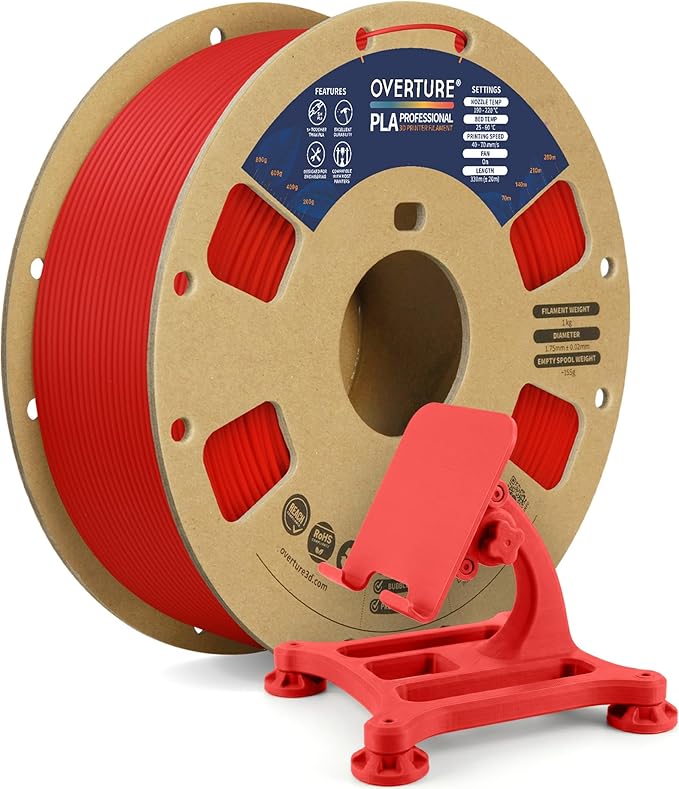 OVERTURE PLA Plus (PLA+) Filament 1.75mm, Stronger & More Durable, Professional Toughness 3D Printer Filament 1kg (2.2lbs), High Precision +/- 0.02mm, Tangle-Free (Red)