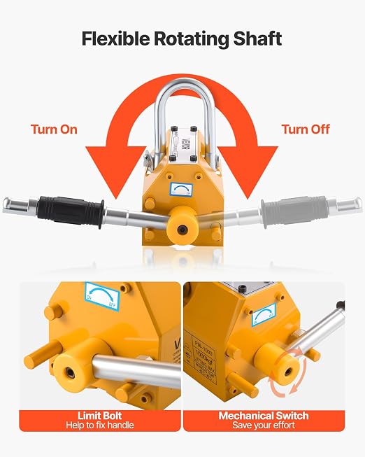 VEVOR Permanent Magnetic Lifter, 880 lbs Pulling Capacity, Heavy Duty N42 Neodymium Lifting Magnet with Release Handle and Steel Hook, Used in Shop Crane and Hoist, for Lifting Plate Steel, Board