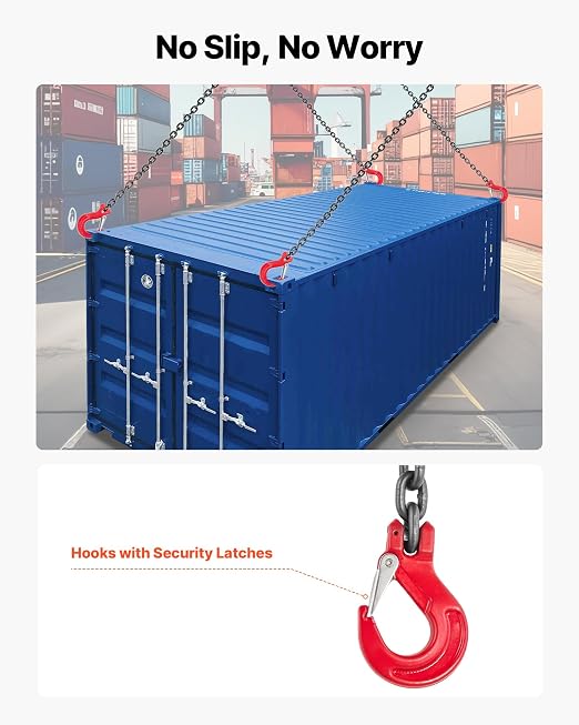 VEVOR Chain Sling, 1/4 in x 5 ft Lifting Chains with 4 Leg Grab Hooks, Heavy Duty G80 Alloy Steel Lifting Sling, 6600LBS Capacity, Adjustable Engine Chain Hoist Lifts for Cargo Security Towing