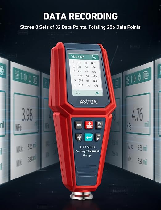 AstroAI Paint Thickness Gauge for Car, Coating Tester for Check The Car's Original Coating for Used Car Buyers, with Limit Alarm, 4-Direction Rotating Screen, Resol 0.01mil F/NF Measuring