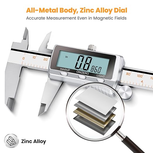 HARDELL Digital Caliper 8 Inch, Rechargeable All Metal Electronic Micrometer with Large Backlit LCD, Inch/mm/Fraction Conversion, Auto-Off – Measuring Tool for DIY, 3D Printing, Workshop & Household