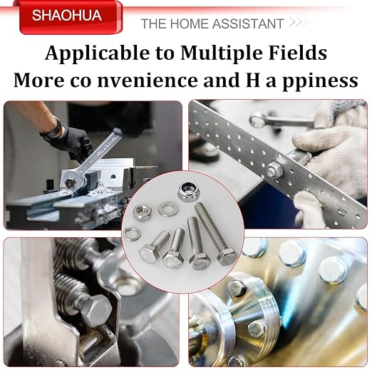 M3/M4/M5/M6/M8/M10/M12 Metric Bolt Assortment Kit, 304 Stainless Steel Heavy Duty Flat Hex Head Screws Bolts and Nuts Kit, Nuts Flat Gasket and Lock Washers Assortment Ki, Silver, 351Pcs