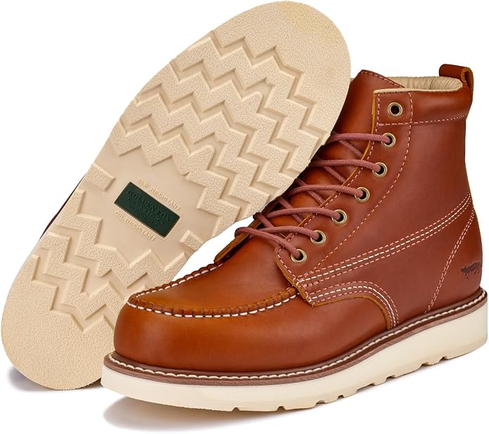 Golden Fox Work Boots 6" Men's Moc Toe Wedge Comfortable Boot for Construction