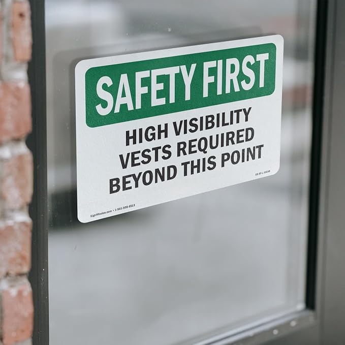 High Visibility Vests Required Beyond This Point OSHA SAFETY FIRST Vinyl Decal Label 14 Inch x 10 Inch - 5 Pack