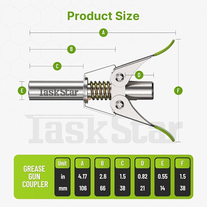 TaskStar 12000 PSI Grease Gun Coupler: 2025 Upgrade with Quick-Release Design & 6-Jaw Secure Lock, Compatible with All Grease Guns, Grease Tips Built for Easy Greasing Tractors, Trucks & Equipment