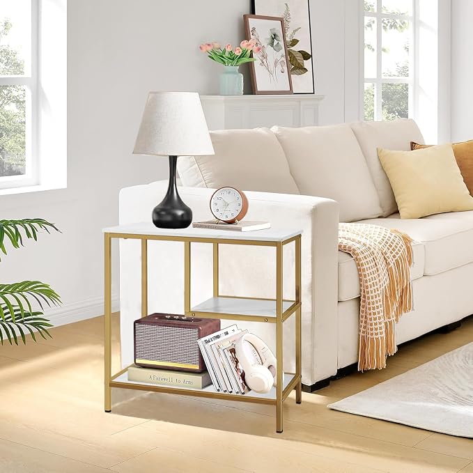 AT-VALY 3-Tier End Table,Nightstand for Living Room, Bedroom, Office, Bathroom (Gold)