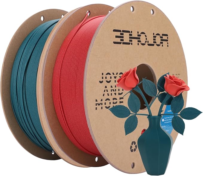 3DHoJor Matte PLA Filament 1.75mm, Upgrade 1kg*2 Bundle Cardboard Spool PLA Filament 1.75 PLA 3D Printing Filament, Print with Most 3D Printers Using 3D Filament-Fire Engine red+Morandi Green