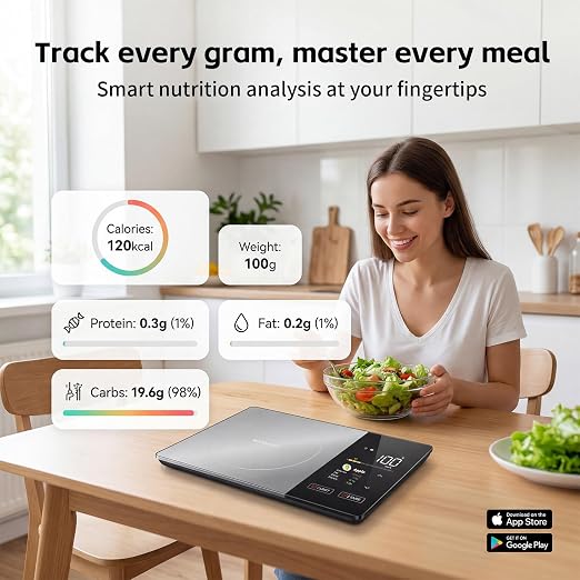 Smart Nutrition Food Scale with App, Color TFT Display for Calorie & Macro Tracking, Tracks 24 Nutrients, 1g/0.1oz Precision, 11lb/5kg Digital Kitchen Scale for Weight Loss, Keto & Meal Prep