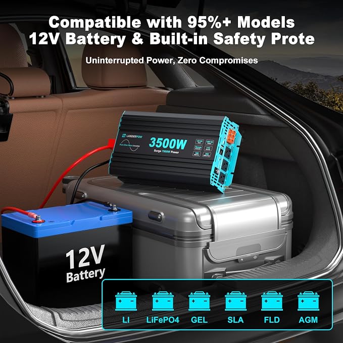 Pure Sine Wave 3500W Power Inverter 12V DC to 120V AC for RV, Truck, Home, Off-Grid, Solar, Inverter with 3 AC Outlet, 30W USB-C, 5V 3.1A USB, Hardwire Port, 15FT Remote Control, Surge 7000W