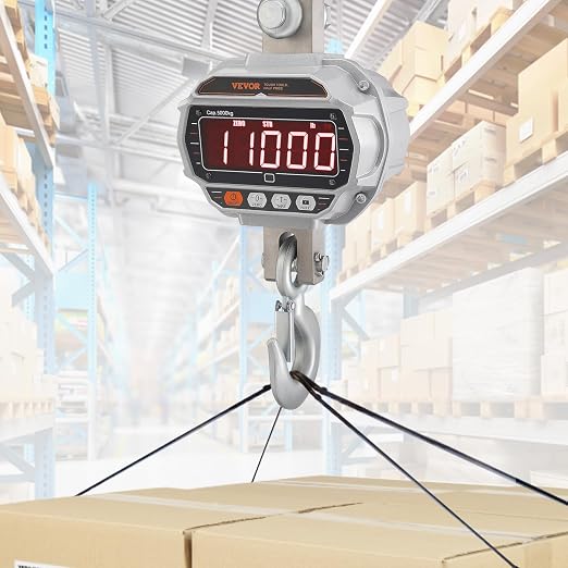 VEVOR Digital Crane Scale, 11000 lbs/5000 kg, Industrial Heavy Duty Hanging Scale with Remote Control, Cast Aluminum Case & LED Screen, High Precision for Construction, Factory, Farm, Hunting (Silver)