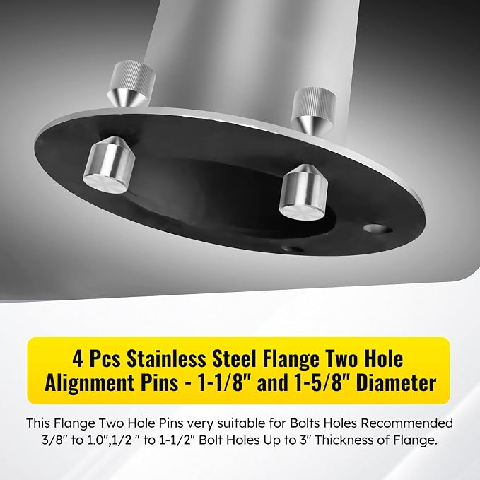 304 Stainless Steel 4 Pcs Flange Two Hole Alignment Pins, 1-1/8” & 1-5/8” Diameter Stainless Steel