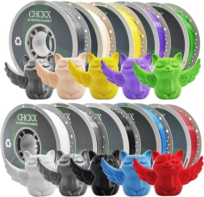 PETG 3D Printer Filament Bundle, 10Rolls,Dimensional Accuracy +/- 0.03 mm, 1kg Spool(2.2lbs), 1.75 mm Fit for Most 3D Printers,Black+White+Grey+Red+Green+Blue+Yellow+ Skin+Purple+Silver