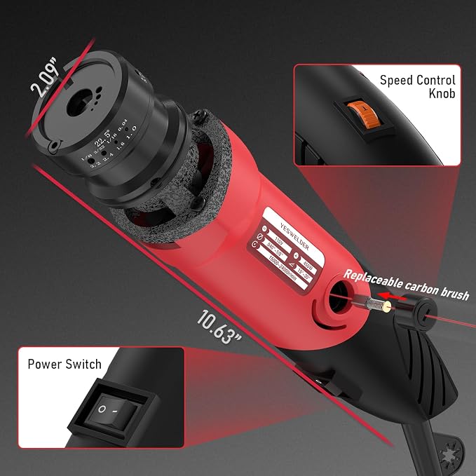 YESWELDER Tungsten Electrode Sharpener Grinder with Acrylic Dust Cover For TIG welding, Handheld Electric, 110V TIG Welding Rotary Tool With Flat Grinding Block & Cut-Off Slot, 4 Sizes 3 Angles