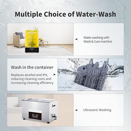 ANYCUBIC Water Washable Resin, 3D Printer Resin with Low Viscosity and Fast Printing, 405nm High Precision UV-Curing 3D Resin, Photopolymer Resin for 8K Capable LCD DLP 3D Printing (Black, 1kg)