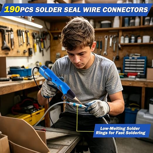 350W Mini Heat Gun Kit with 460pcs Waterproof Solder Seal Wire Connectors & 3:1 Heat Shrink Tubing, Dual-Temp 482°F/752°F (250°C & 400°C) Fast Heating for Automotive, Marine, Wiring Repair 10-26 AWG