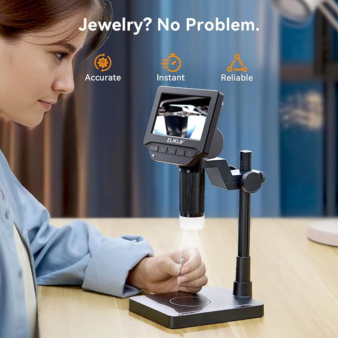 Elikliv EDM4C Coin Microscope with Scale：4.3" Digital Microscope with Adjustable LED+Elikliv Coin Microscope, 4.3'' LCD Digital Microscope 1000x