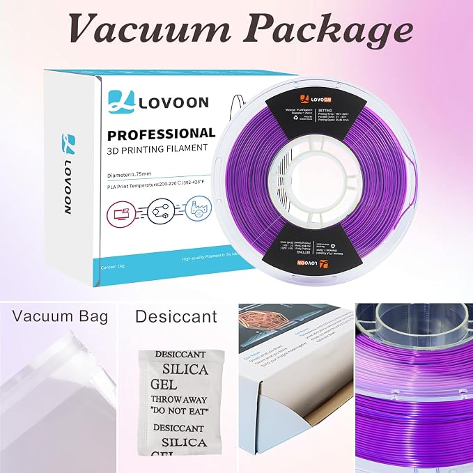 LOVOON 3D PLA Printer Filament 1.75mm, Silk Tricolors PLA Blue/Black/Purple, Magical Multicolor Changing by Angle 3D Printing Filament, Filament Pla Fit Most 3D Printer& 3D Pen, 1kg(2.2lbs)/Spool