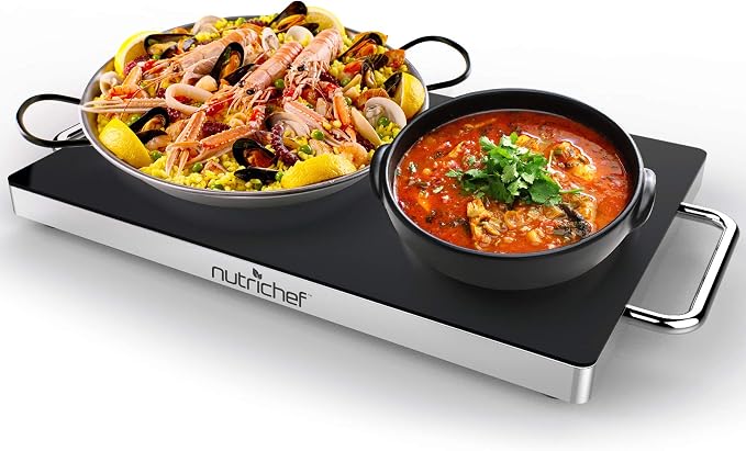 NutriChef Electric Hot Plate Tray Dish Warmer with Black Glass Top | Ideal for Home, Buffets, Parties, Kitchens & Restaurants | Warming Tray for Food | Tortilla Warmer - Dimensions: 16.5 x 11
