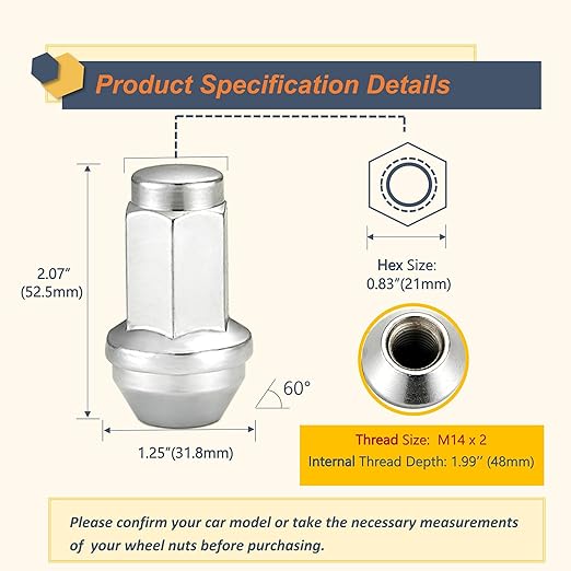 Kadrick 24Pcs M14x2 Lug Nuts Replacement for Ford Expedition/F-150 Lincoln Navigator 2000-2014, One-Piece Solid Chrome, OEM Factory Style Large Acorn Seat Wheel Nuts,21mm Hex Anti-Rust Updated…