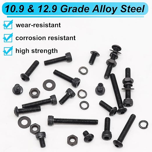 1260Pcs M4 Screw Kit, M4x6/8/12/16/20/25/30/40mm Metric Screws Bolts and Nuts Kit, 10.9 & 12.9 Grade Alloy Steel Button Head and Socket Head Screws, Metric Bolts for 3D Printing