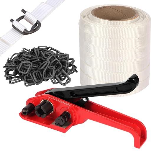 Woven Cord Banding Kit Pallet Packaging Tool 3/4" x 147' Strapping, 60pcs Metal Phosphate Cord Strapping Buckles Heavy Duty Tensioner Kit by LOCXVE