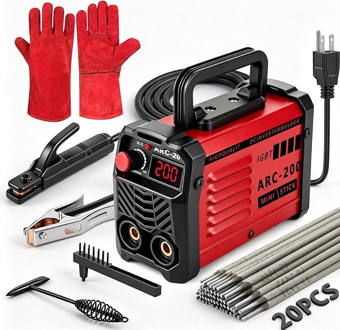 Hpoouo 200Amp 20PCS Rods Stick Welder, Super MINI Portable Welding Machine | IGBT Inverter Welder Machine 110V with Hot Start/Arc Force/Anti-Stick, ARC Welder for 1/16"-1/8" Rod , Beginner & Home DIY