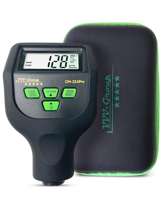 Paint Thickness Gauge – CM-224Pro Automotive Coating Thickness Meter 0–59.1 mils (0–1500 µm), 0.01 mils (0.1 µm) Resolution, Fe/NFe/Zn Auto Detection, Auto Calibration