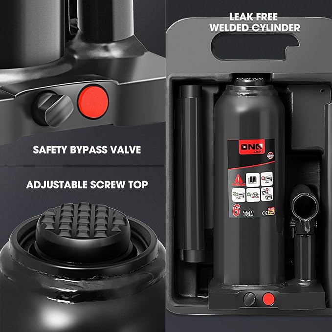 DNA Motoring 6 tons / 13228 lbs Lifting Automotive Welded Hydraulic Bottle Jack for Repair Vehicle, Pickup, Truck, w/Manual Handle, Black, TOOLS-00357