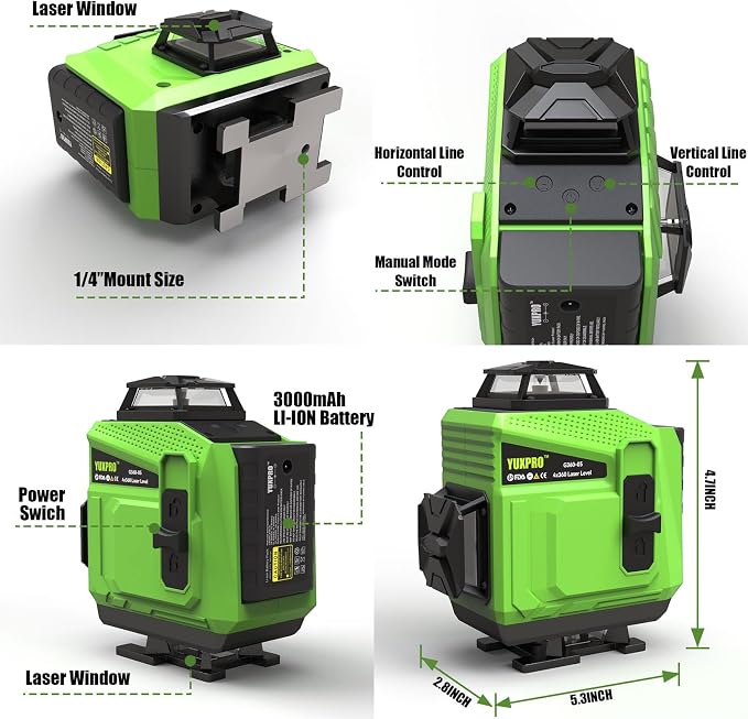360 Laser Level for Tiling, Floor, Wall & Ceiling Alignment – Self-Leveling Horizontal & Vertical Cross Line Laser with Hard Case