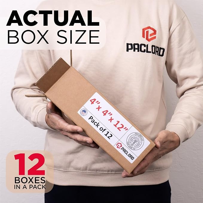 Tall Cardboard Boxes 4"L x 4"W x 12"H (Pack of 12) - USA-Made Packing Boxes for Moving, Shipping, or Storage - USPS, UPS, FedEx Approved - Professional Packing Supplies for Moving | USA-Made Packing Boxes for Moving, Shipping, or Storage - USPS, UPS, F...