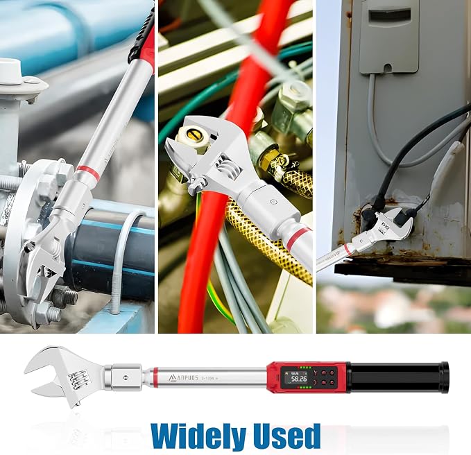 ANPUDS Adjustable Digital Torque Wrench, 1.5-99.6 Ft.lb, ±1% Accuracy | 2-135Nm, 45mm Jaw & 1/2" Ratchet, 14×18mm Open End, Vibration, Buzzer, LED Indicator for HVAC, Split AC, Motorcycle, Plumbing