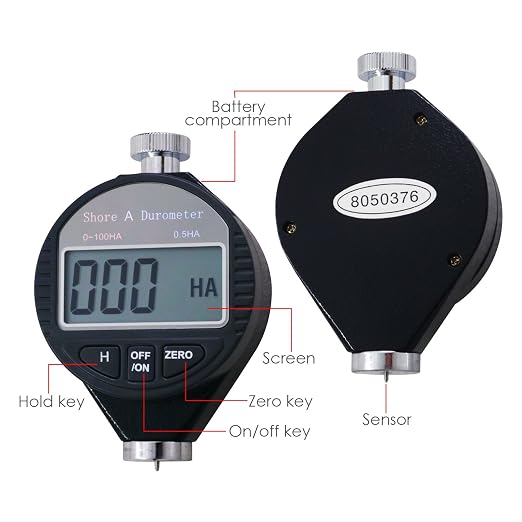 Shore A Rubber Portable Hardness Meter, Pocket Size 0-100HA Digital Hardness Durometer Meter Tester with Large LCD Display, Suitable for Rubber, Leather, Resin, Fiber, Glass, and Wax