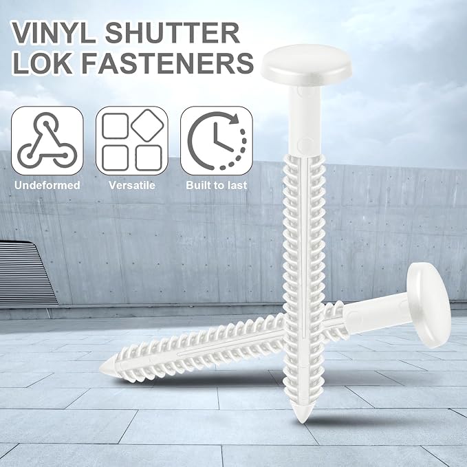 Blulu 60 Pcs 3 Inch Vinyl Shutter Fastener Window Panel Peg Lok Pin Pegs Screws Shutter Spikes Anchor (White)