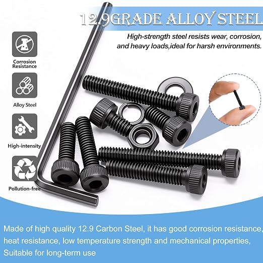 mxuteuk 720PCS M3 Screws Kit,M3×6/8/10/12/16/20mm M3 Screws Assortment Kits,12.9 Alloy Steel M3 Hex Socket Head Bolts Nuts Washers Set Suitable for 3D Printer,DIY