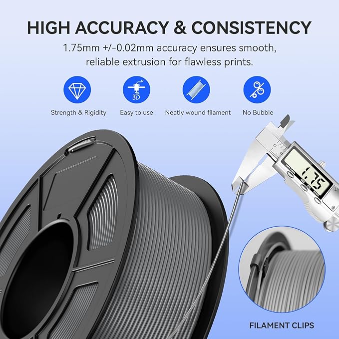 JAYO PLA 3D Printer Filament, Clear PLA Filament 1.75mm, 1.1KG Spool, Dimensional Accuracy +/- 0.02mm, Fit Most FDM Printer