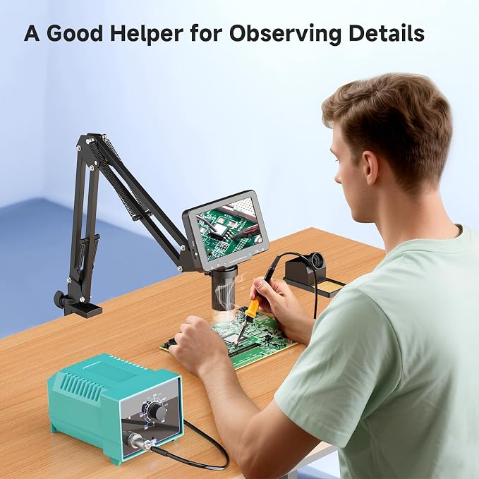 5" LCD Digital Soldering Microscope with Flexible Stand, 1000X Magnification for Electronics Repair & Coins, 1080P PC View, 8 LEDs (Micro SD Card Not Included)