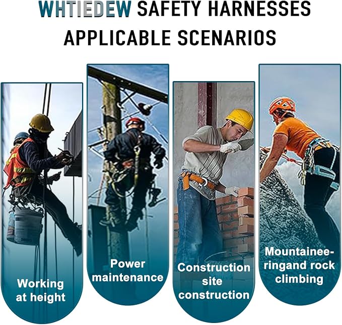 Safety Harness Fall Protection Kit with Shock Absorbing Lanyard, Roofing Work Harnesses Full Body Safety Harness for Construction (Dark Green)
