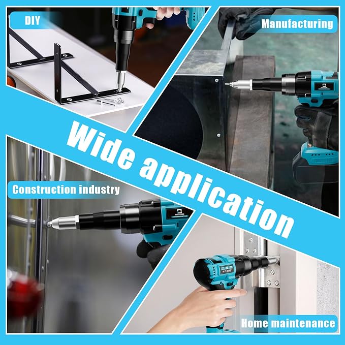 Cerycose Rivet Gun Compatible with Makita 18V Battery,Tool Only Cordless Riveters Tool,Brushless Rivet with 3 Size(1/8", 5/32", 3/16") Aluminum Rivets & LED Light for Construction