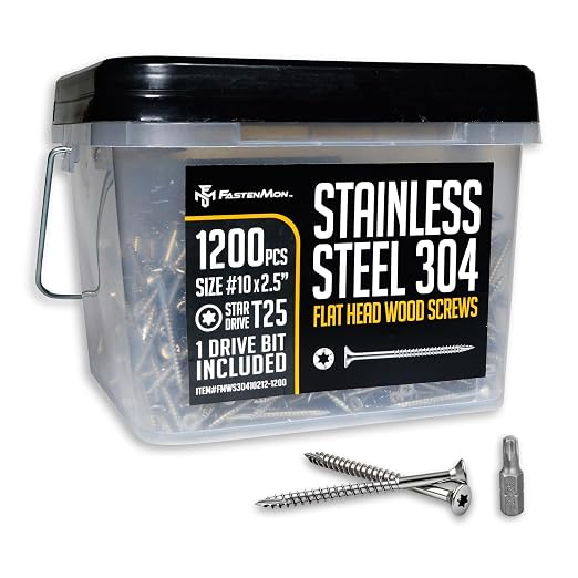 304 Stainless Steel Deck Screws, #10 x 2-1/2", 1200 PCS | Torx Flat Head Type 17 Point with T25 Bit, Ideal for Outdoor Wood Projects, Fences, Benches, Picnic Tables, Decks, Bulk Box
