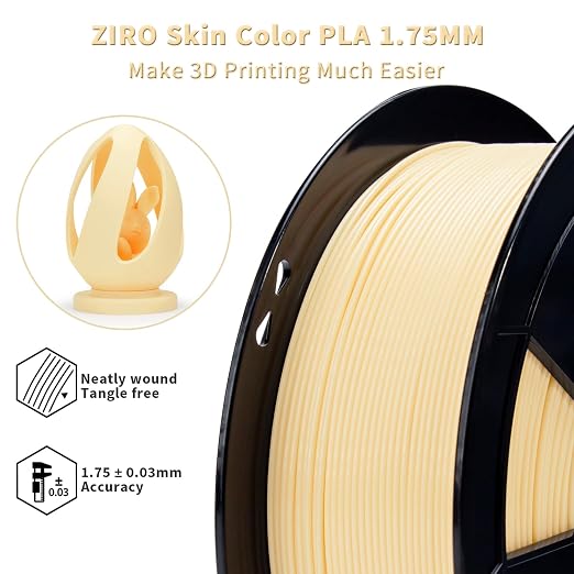 ZIRO PLA Filament 1.75mm,3D Printer Filament PLA PRO Basic Color Series， 1.75MM 1KG Spool, Dimensional Accuracy +/- 0.03mm, Skin