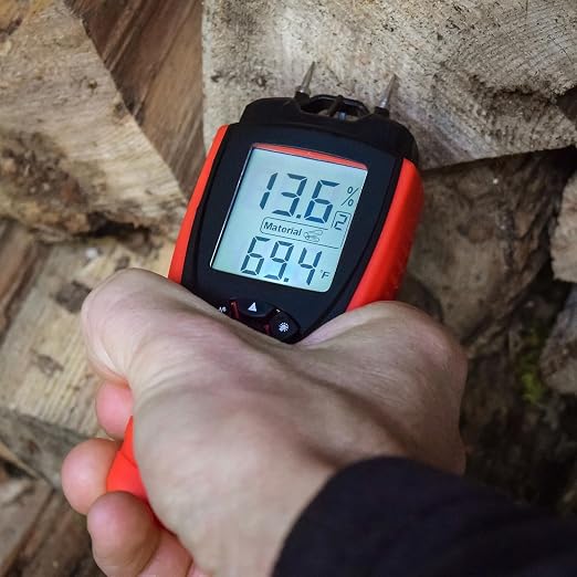 eH710T Moisture Meter by ennoLogic – Digital LCD Pin Type with 7 Material Settings for Wood, Cement, Mortar, Brick, Drywall, Carpet – Backlight, Hold, Max/Min, Air Temperature, and Holster