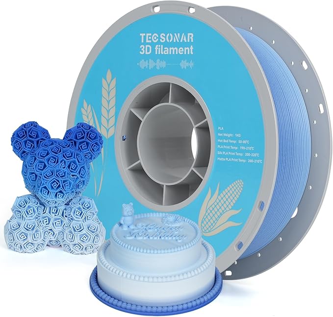 TECSONAR Matte Rainbow 3D Printer Filament 1.75mm,Gradient PLA 1kg Spool (2.2lbs), Dimensional Accuracy +/- 0.02 mm Matte Blue White