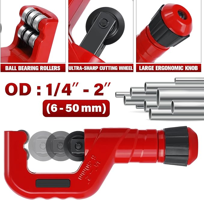4-1 Tubing Cutter Set, Heavy Duty Pipe Cutter 1/4"-2" OD, Mini Pipe Cutter 1/8"-7/8"OD, Mini Copper Pipe Cutter with Deburring Tool, PVC/Aluminium/Plastc Pipes, Suitable for repair & DIY workers