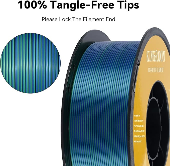 Kingroon Dual Color 1.75 mm Silk Blue Green PLA Filament, Fit Most FDM 3D Printers, Dimensional Accuracy +/- 0.03 mm, 1kg Spool(2.2lbs), 3D Printer Silk PLA Shiny Filament-(Blue Green)