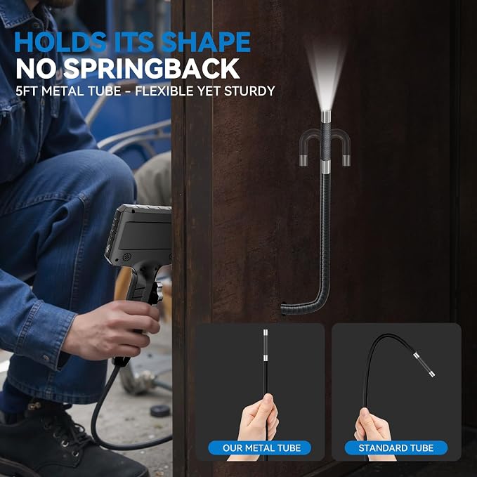 Articulating Borescope Camera with Screen, 2-Way Flexible Inspection Camera with Light, 1080P HD Endoscope Camera with 0.24” Probe, 5in Display, for Engine, Pipe and Wall Inspection, 5ft